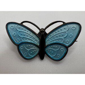 Aksel Holmsen Norway Sterling Enamel Butterfly Brooch Blue 925S